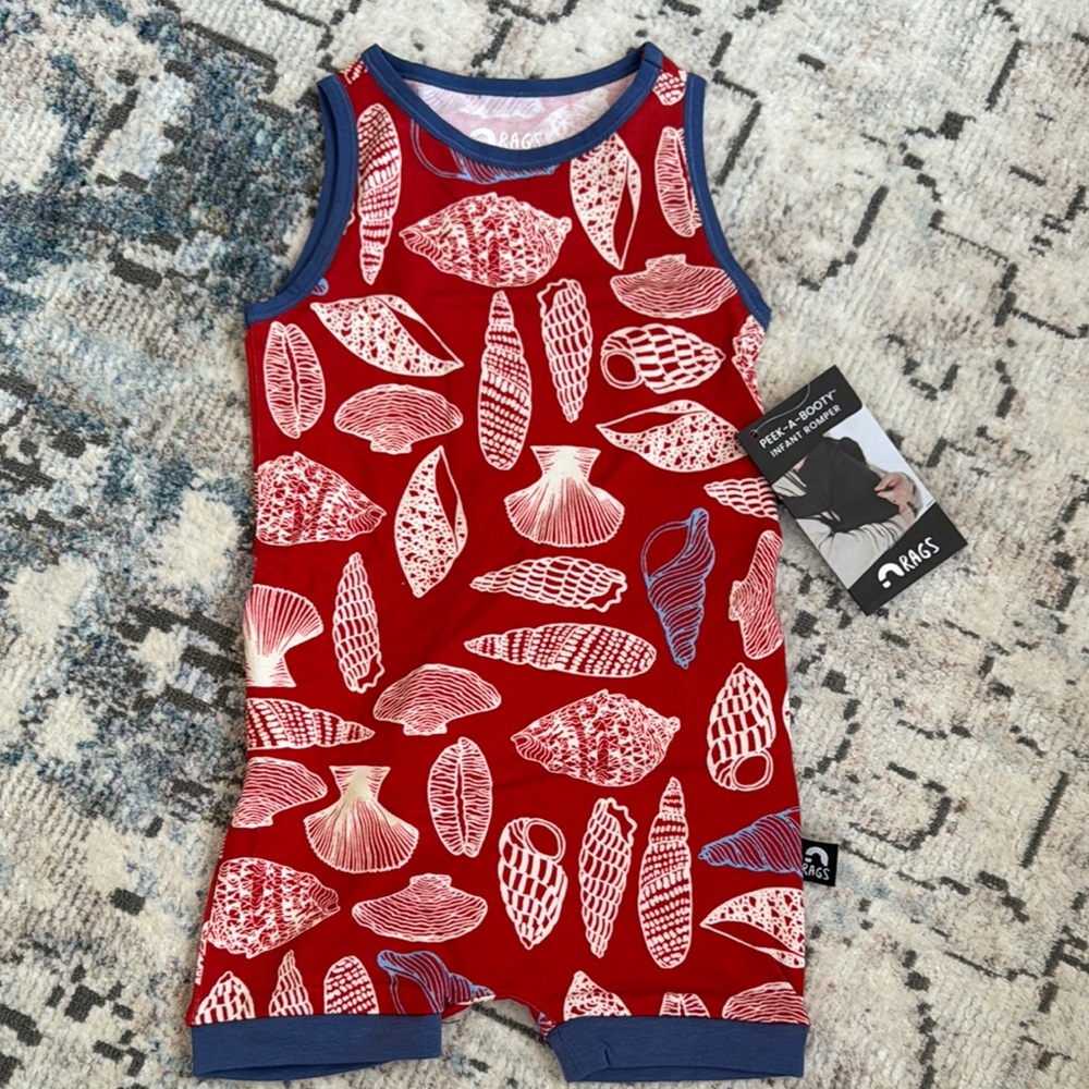 NWT Rags Peek a booty infant seashells printed Romper